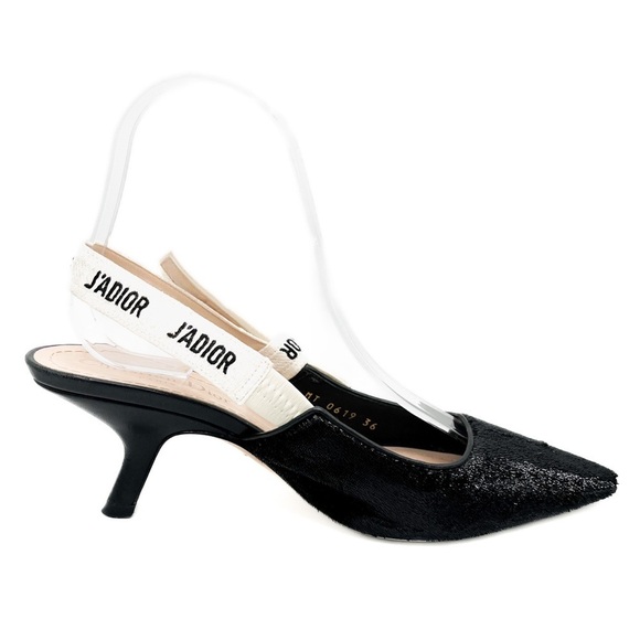 Dior J’Adior Two-Toned Shiny Velvet White Ribbon Logo Slingback 65mm Heels - Picture 2 of 8